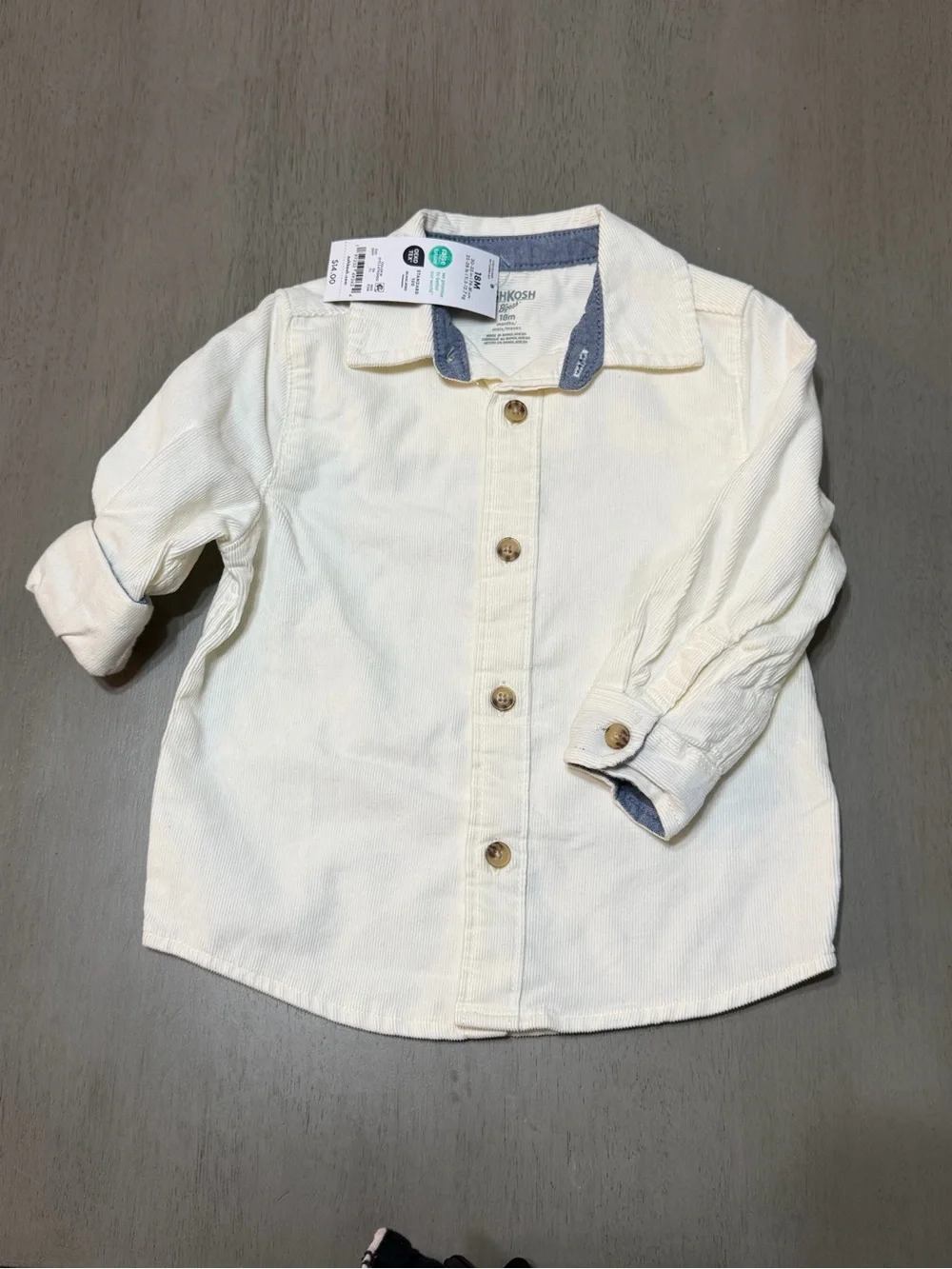 OshKosh B'gosh Cream Button-Down Shirt with Chambray Trim 18M
